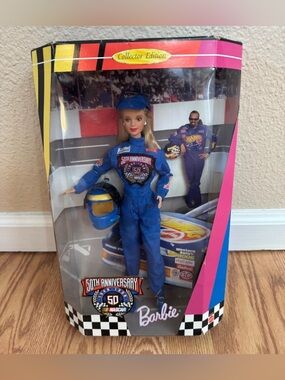 NEW IN BOX 1998 Barbie 50th Anniversary NASCAR Driver Doll - Blue Race Suit